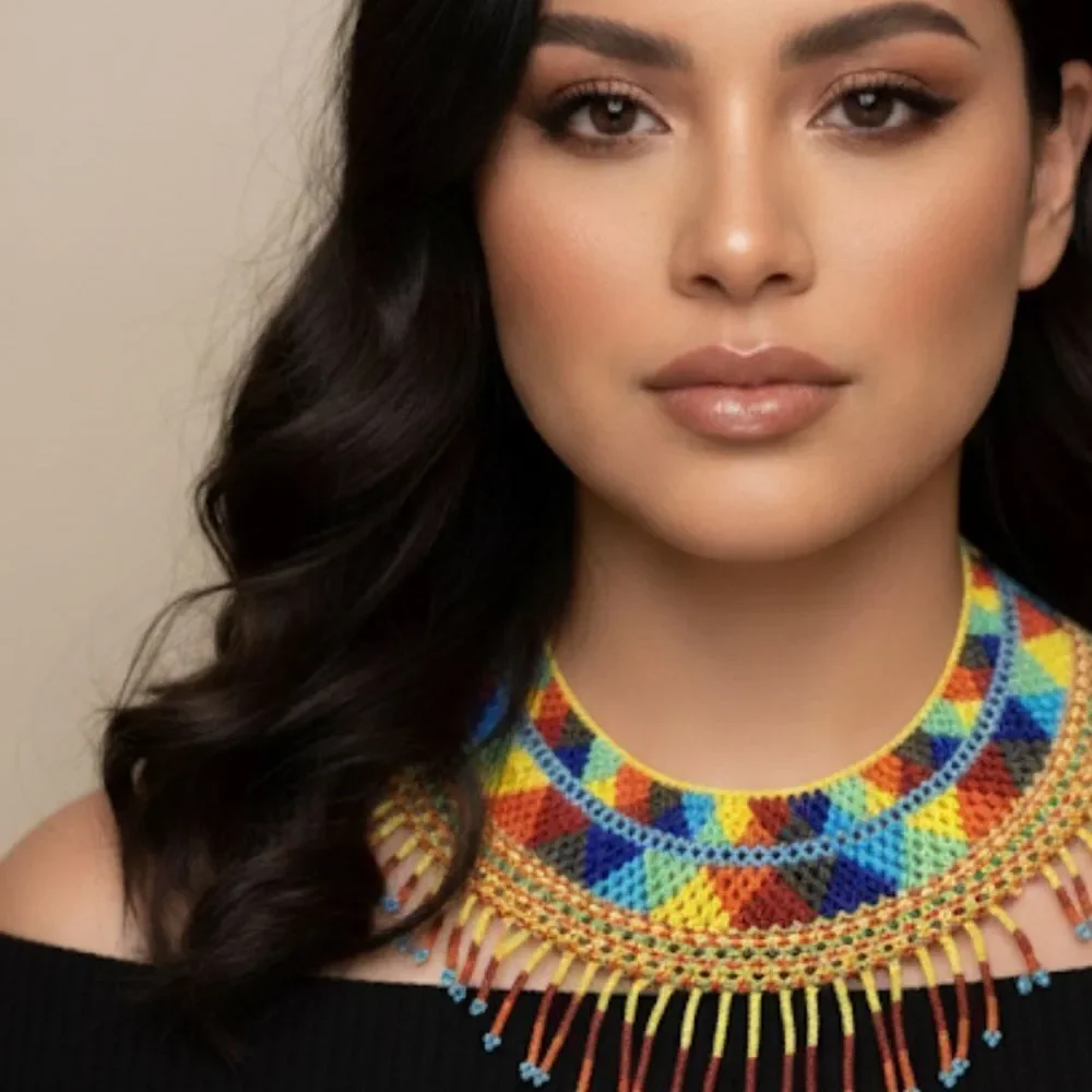 New Beautiful Handmade Colorful Beaded Mexican Collar Necklace - Picture 5 of 7